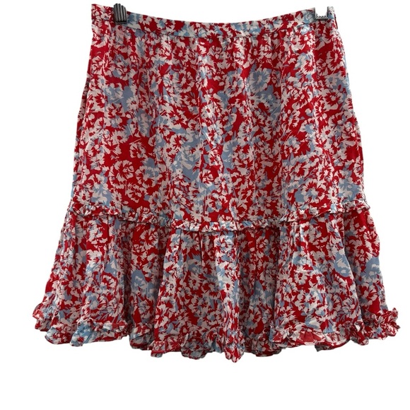 RTR‎ Paloma Blue Alexa 100% Silk Red, White & Blue Floral Tiered Mini Skirt Sz M - Picture 2 of 7